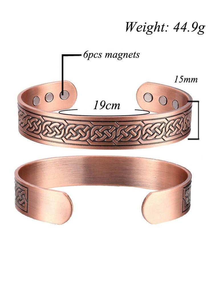 سوار نحاسي مغناطيسي كلاسيكي - إسوارة نحاس نقي بنقش السلسلة قابلة للتعديل - Image 2