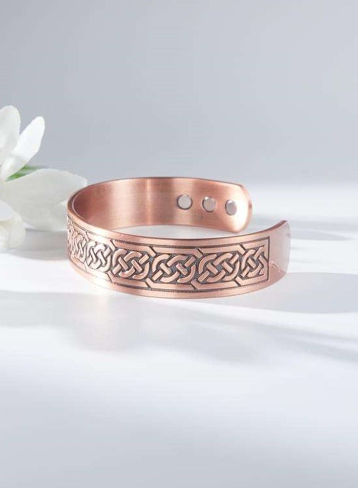 سوار نحاسي مغناطيسي كلاسيكي - إسوارة نحاس نقي بنقش السلسلة قابلة للتعديل - Image 3