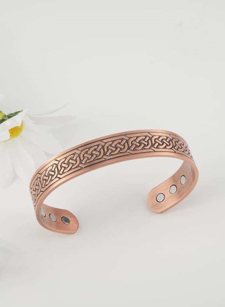 سوار نحاسي مغناطيسي كلاسيكي - إسوارة نحاس نقي بنقش السلسلة قابلة للتعديل - Image 4