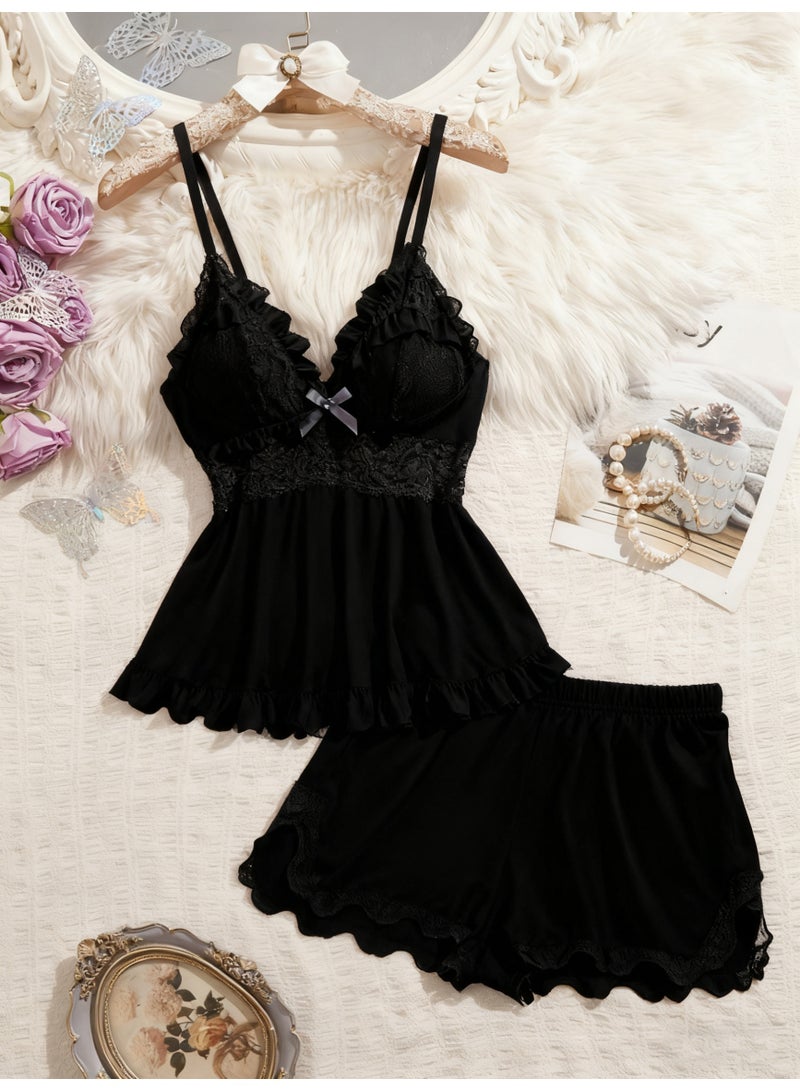 مجموعة فستان النوم بالحزام الليسي المودال للمنزل - Image 1