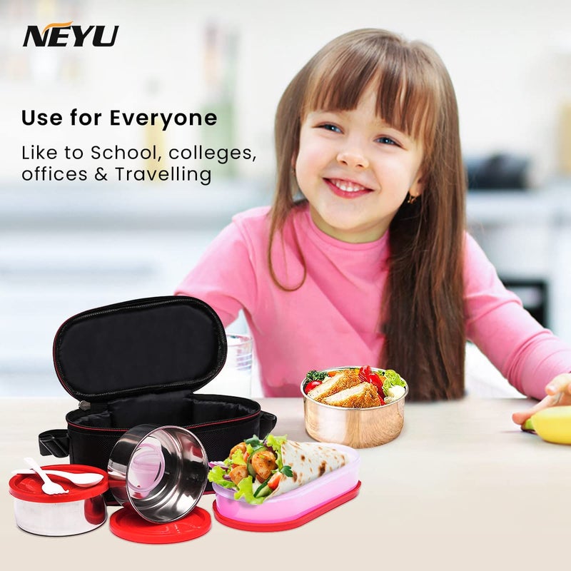 NEYU Microwave Safe Lunch Box Tiffin Box for Office School Red Black - Image 2
