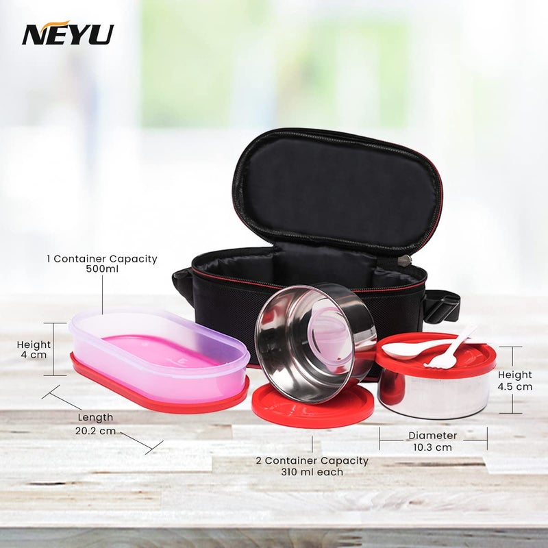 NEYU Microwave Safe Lunch Box Tiffin Box for Office School Red Black - Image 3