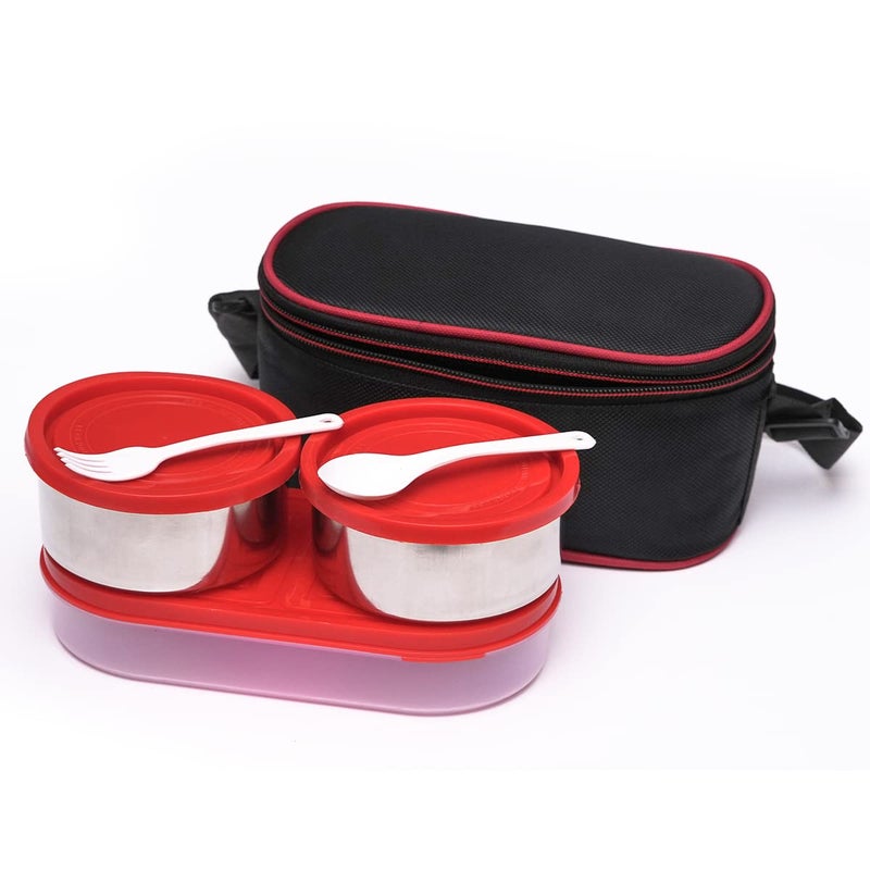 NEYU Microwave Safe Lunch Box Tiffin Box for Office School Red Black - Image 1