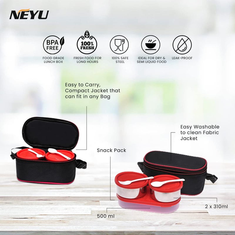 NEYU Microwave Safe Lunch Box Tiffin Box for Office School Red Black - Image 5