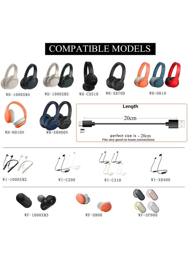 Sqrgreat Replacement Type-c Headphones Short Charger Cable Cord for Sony WH-1000XM4 WH-1000XM3 WF-1000XM4 WH-XB900N WH-CH510 WI-1000XM2 WI-C200 WI-XB400, AKG Y400 Y600NC, WF-1000XM3, Bose NCH700 (20cm)  - Image 5