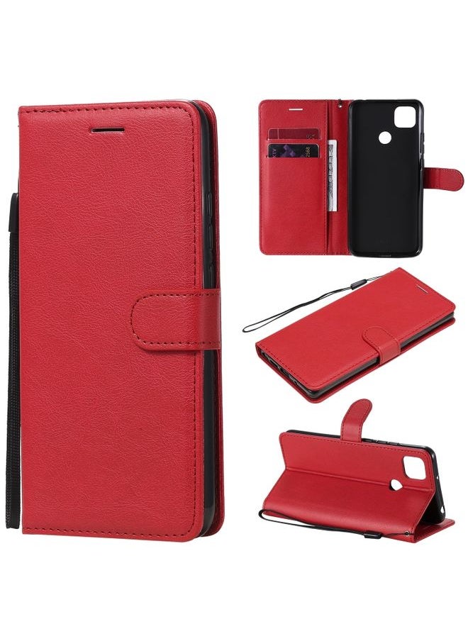 HuHa Case Cover For Xiaomi Redmi 9C Solid Color Horizontal Flip Protective Leather Case with Holder & Card Slots & Wallet & Photo Frame & Lanyard Red 