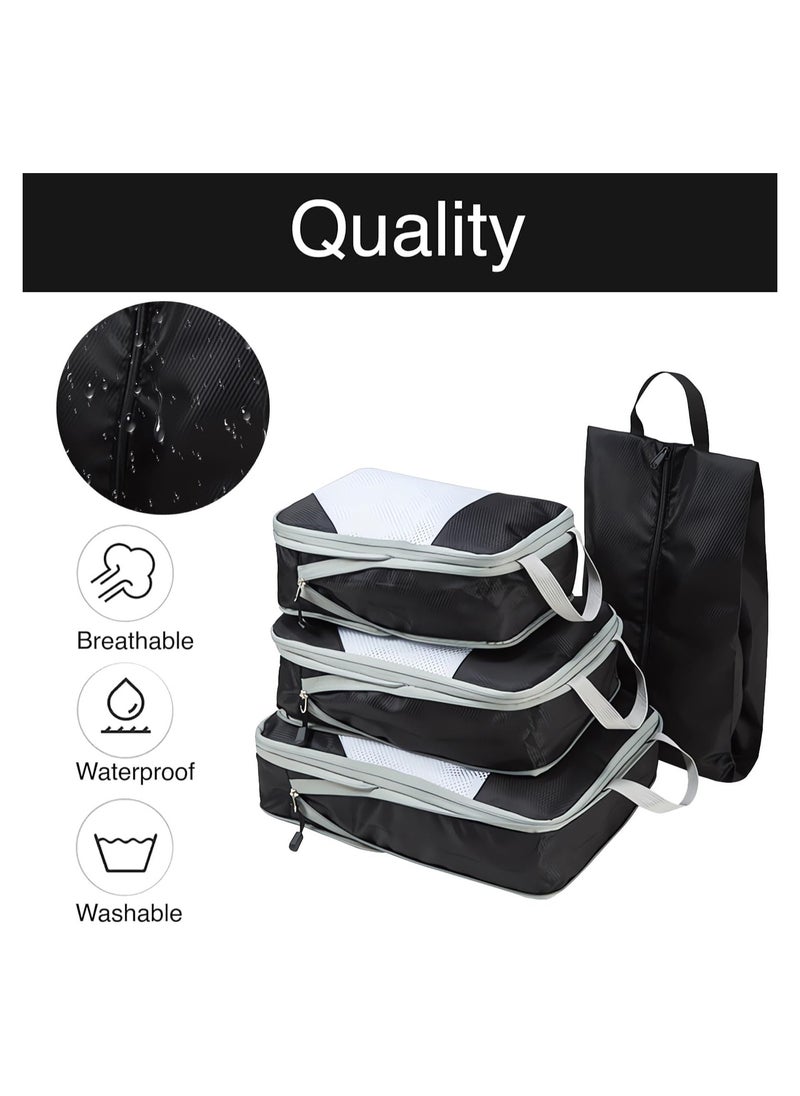 Generic - 4Pcs Packing Cube set Packing Luggage Organizers for Travel Packing Organizers with Laundry Bag Compression Storage Bag Clothing Underwear Bag for Man & Woman (4pc Black) - Image 1