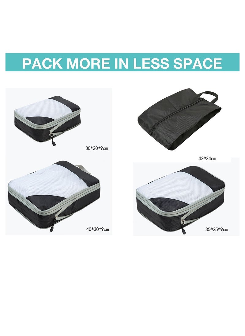 Generic - 4Pcs Packing Cube set Packing Luggage Organizers for Travel Packing Organizers with Laundry Bag Compression Storage Bag Clothing Underwear Bag for Man & Woman (4pc Black) - Image 1