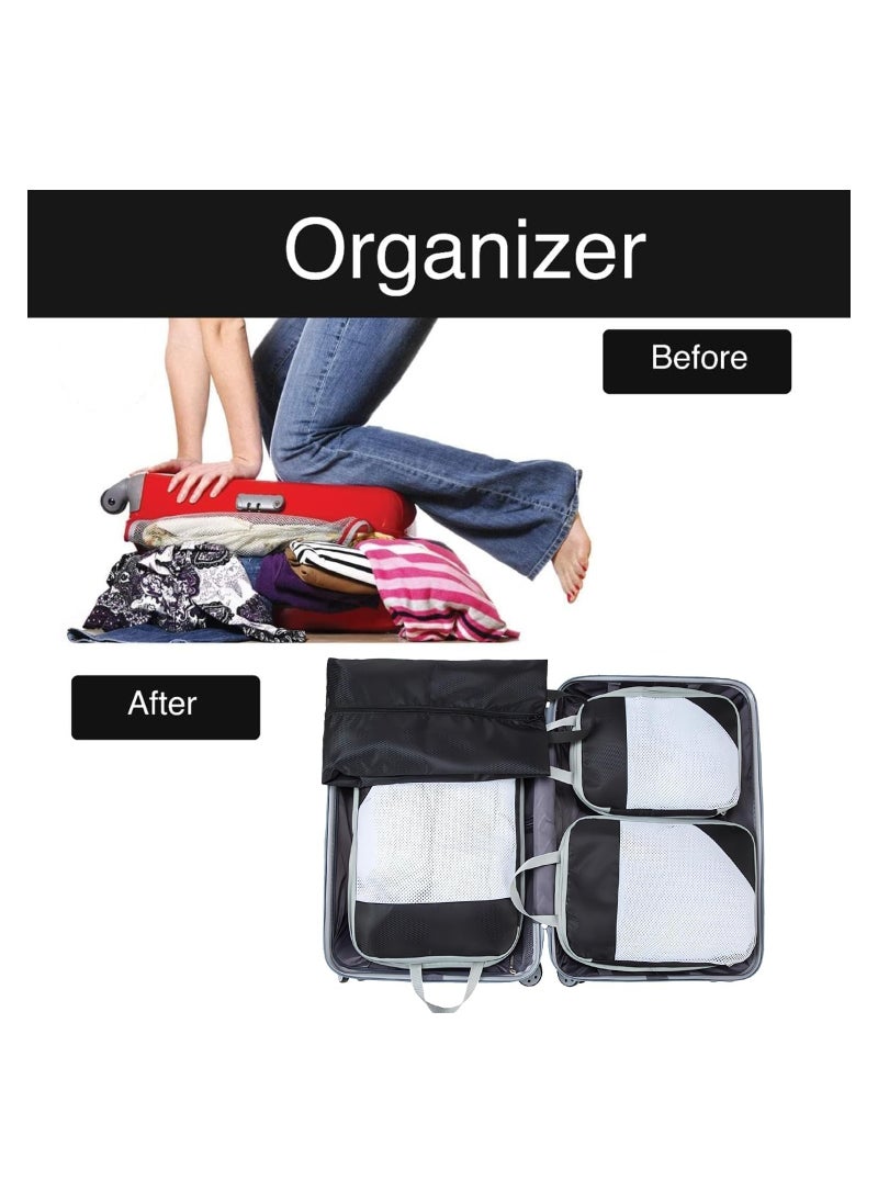 Generic - 4Pcs Packing Cube set Packing Luggage Organizers for Travel Packing Organizers with Laundry Bag Compression Storage Bag Clothing Underwear Bag for Man & Woman (4pc Black) - Image 1