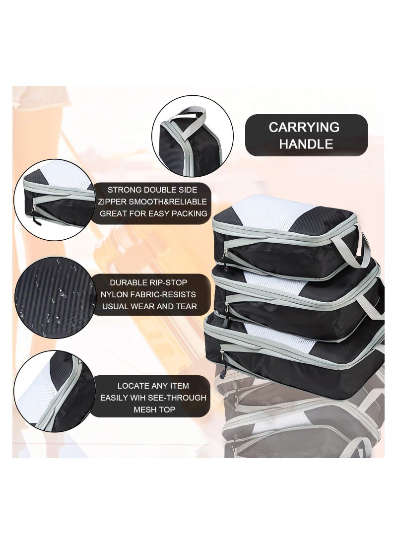 Generic - 4Pcs Packing Cube set Packing Luggage Organizers for Travel Packing Organizers with Laundry Bag Compression Storage Bag Clothing Underwear Bag for Man & Woman (4pc Black) - Image 1