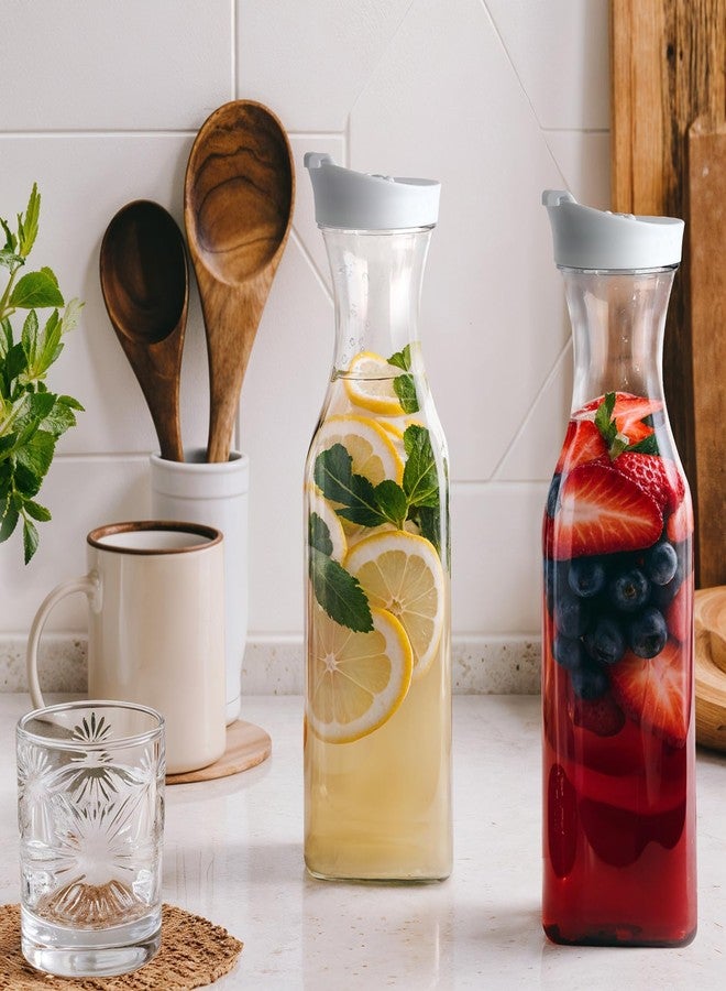 GUSTO [50 oz - 2 Pack] Plastic Carafe with Lid, Large Capacity Square Base - Clear Pitcher with Flip Top Lid, Easy-Pour Spout Juice Containers with Lids, Hand Wash Only - Perfect for Mimosa Bar - Image 2