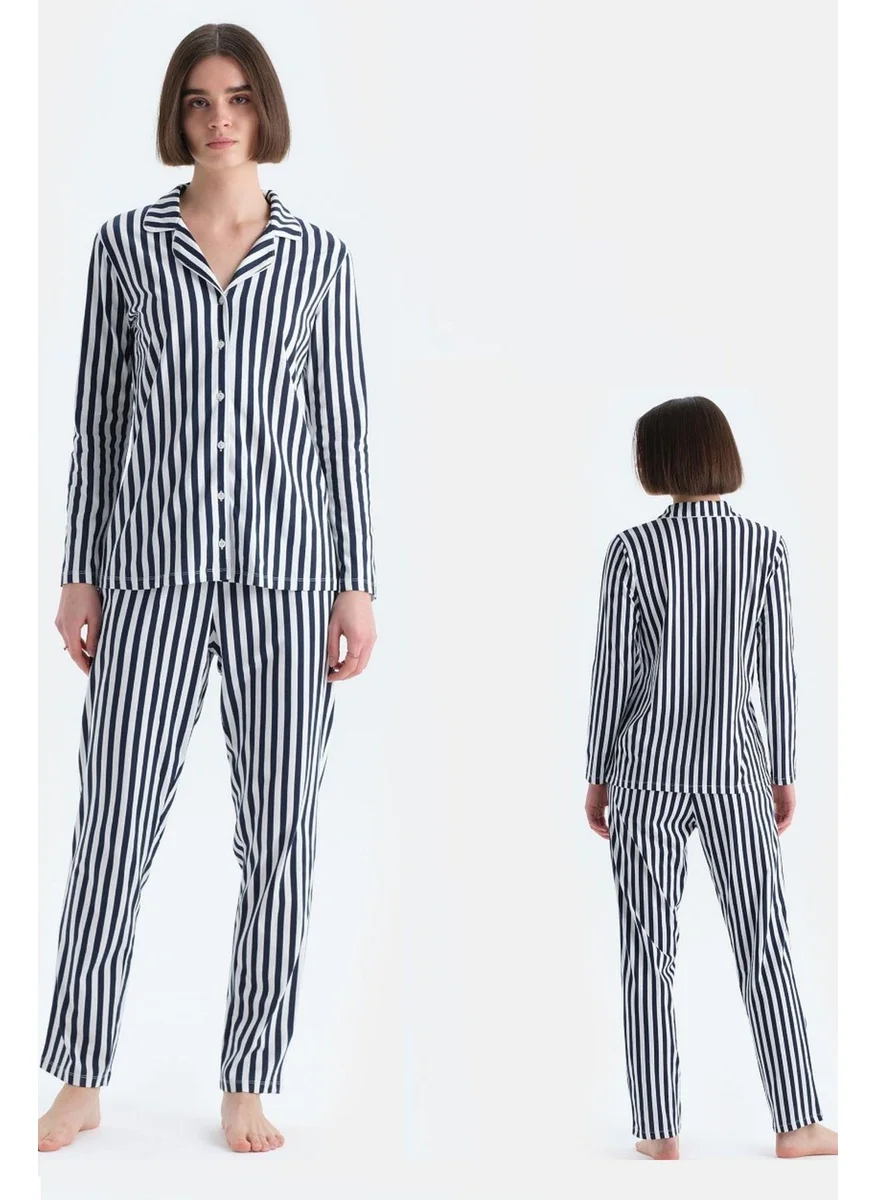 إيروس Women's Woven Long Sleeve Striped Shirt Pajama Set