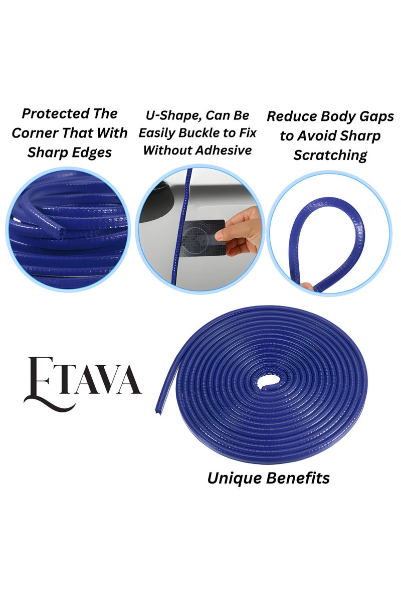 ETAVA Car Door Edge Guards (5 Meter) | U Shape Car Door Edge Trim Rubber Seal Protector | Universal Fit – No Glue Required – Blue Color - Image 2