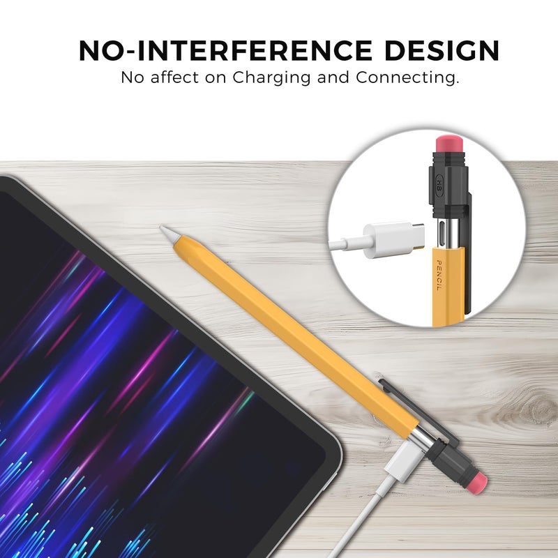 TRONWIN Apple Pencil USB C Case,Silicone Sleeve Protective Cover Perfect Grip Skin Classic Design with Sturdy Clip Compatible with Apple Pencil USB-c for ipad pro (Yellow) - Image 4