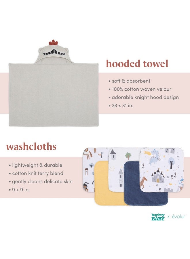 Evolur Good Knight 6 pc Baby Gift Set, Includes Hooded Towel & 5pc Wash Cloths, Soft and 100% Cotton Woven, for Newborn, Infants and Toddlers 0-9 Months - Image 2