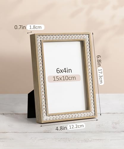 SUMGAR 4x6 Picture Frame 6x4 Photo Frame White Wood Farmhouse Boho Wall Mounted with Shabby Chic Decorative Distressed Pine Beads Decor for Desk Birthday Gifts for Woman Grandma - Image 3