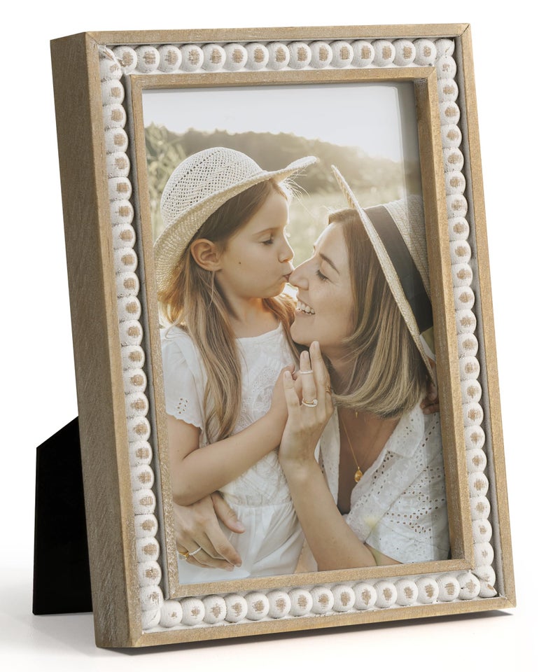SUMGAR 4x6 Picture Frame 6x4 Photo Frame White Wood Farmhouse Boho Wall Mounted with Shabby Chic Decorative Distressed Pine Beads Decor for Desk Birthday Gifts for Woman Grandma - Image 2