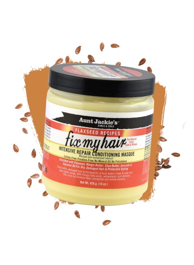 Aunt Jackie's Flaxseed Recipes Fix My Hair, Intensive Repair Conditioning Masque, Helps Prevent and Repair Damaged Hair, 15 Ounce jar - Image 1