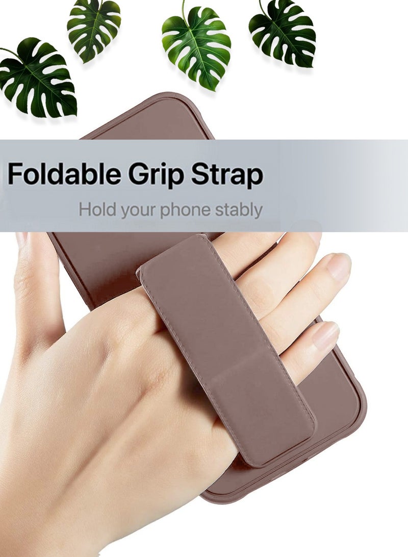 Wtech Apple iPhone 16 Plus 2024 Hand Grip Foldable Magnetic Kickstand Wrist Strap Finger Grip with Built-in Iron Case Cover - Brown Mudd - Image 2