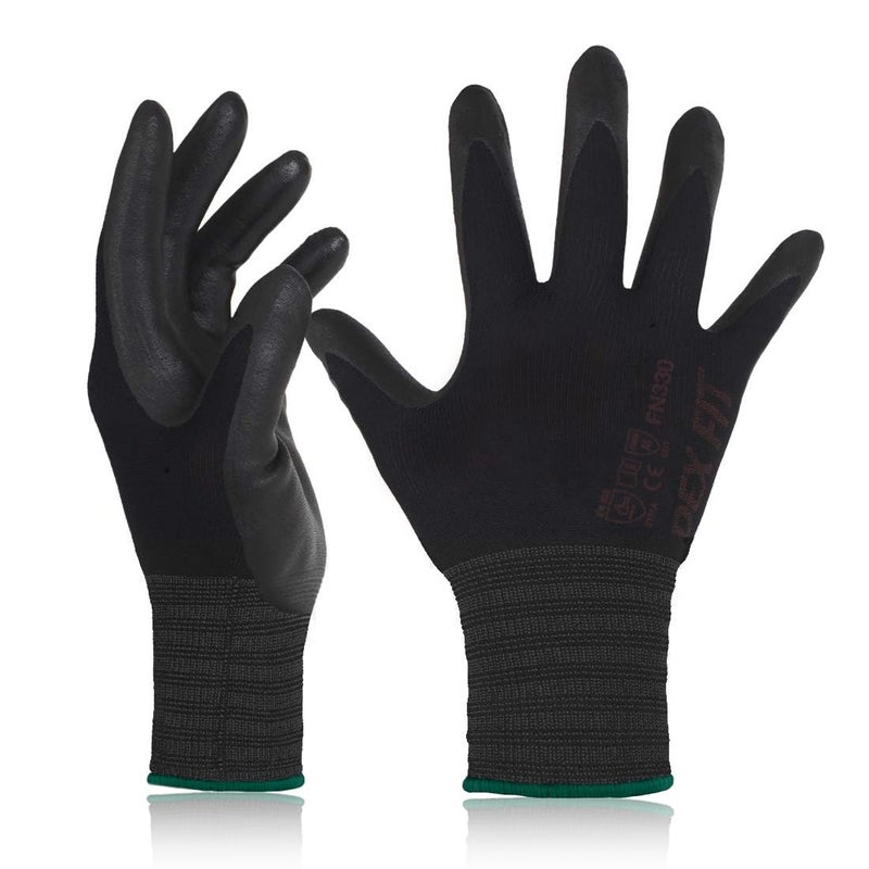 DEX FIT Nitrile Work Gloves FN330 3 Pairs 3DComfort Stretchy Fit Firm Grip Thin Lightweight TouchScreen Compatible Durable Breathable Cool Machine Washable Black M 8