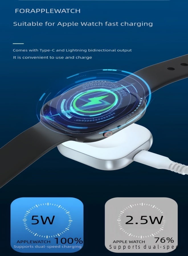 الصفحة الرئيسية شاحن لاسلكي مغناطيسي 5W، متوافق مع منافذ Lightning/USB-C. شاحن سفر محمول على شكل سلسلة مفاتيح مناسب لأجهزة Apple Watch Series 10/9/8/7/6/SE2/SE/5/4/3/2/Ultra 2/Ultra - Gold Edition. - Image 4
