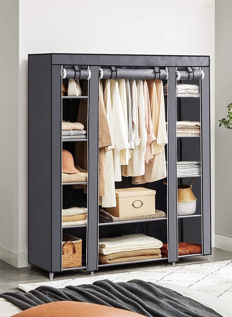 Roman Gifts Portable Fabric Wardrobe Closet Organizer with Hanging Rods and Shelves, Grey - Image 1