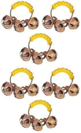 Kunya Brass Ghungroo Kadi Yellow Bells fingers with rubber - Set of 6, Golden Kirtan, Aarti, Bhajan, Pooja, Aarti - Image 1