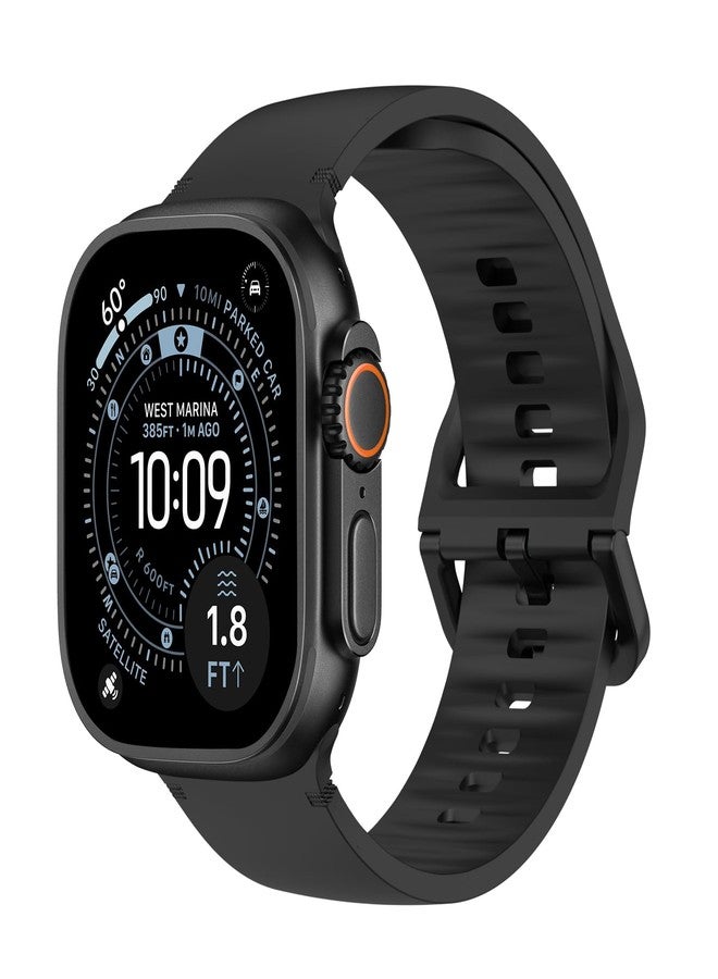 MoKo Sport Watch Band Compatible with Apple Watch Ultra 3/2/1 49mm, S11/S10 46mm, 9/8/7 45mm, SE3/SE2/SE/6/5/4 44mm, 3/2/1 42mm, No Gap Silicone Breathable Replacement Strap for Women Men, Black - Image 1