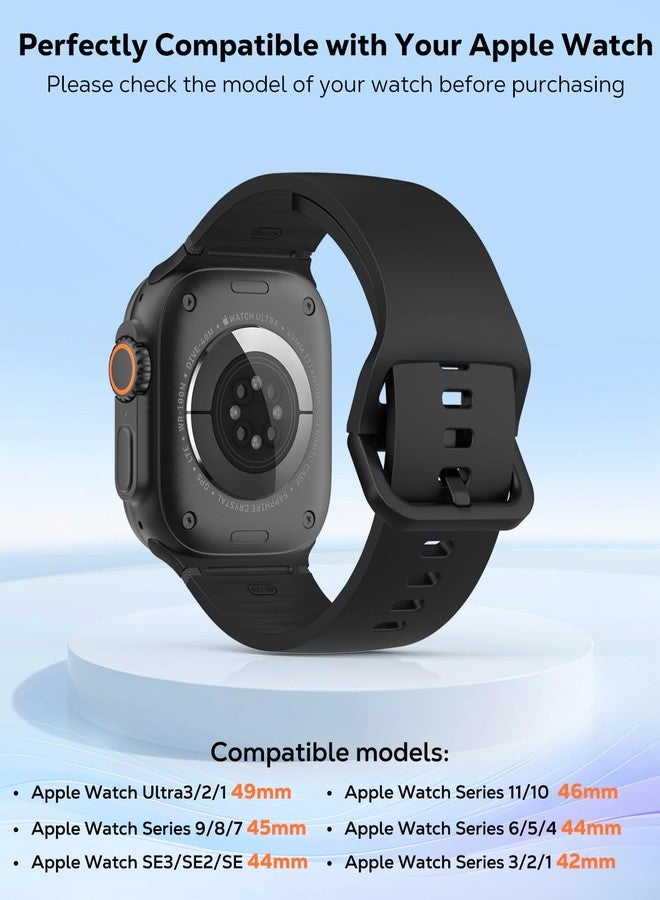 MoKo Sport Watch Band Compatible with Apple Watch Ultra 3/2/1 49mm, S11/S10 46mm, 9/8/7 45mm, SE3/SE2/SE/6/5/4 44mm, 3/2/1 42mm, No Gap Silicone Breathable Replacement Strap for Women Men, Black - Image 2
