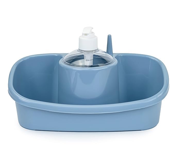 SHOPECOM شوبكوم موزع صابون سائل 3 في 1 للمنزل، حوض غسيل 3 في 1 موزع صابون سائل لغسل اليدين مع حاملة تخزين ABS حامل إسفنجة مجموعة موزع صابون غسل الصحون (1 قطعة) - Image 3