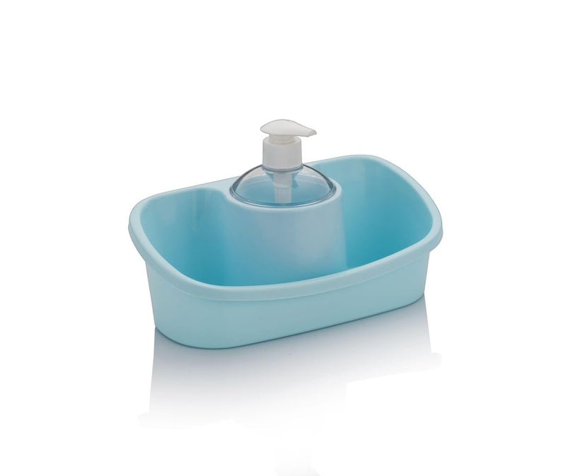 SHOPECOM شوبكوم موزع صابون سائل 3 في 1 للمنزل، حوض غسيل 3 في 1 موزع صابون سائل لغسل اليدين مع حاملة تخزين ABS حامل إسفنجة مجموعة موزع صابون غسل الصحون (1 قطعة) - Image 4