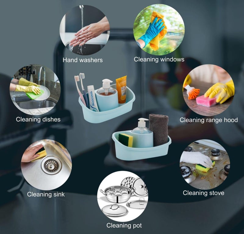 SHOPECOM شوبكوم موزع صابون سائل 3 في 1 للمنزل، حوض غسيل 3 في 1 موزع صابون سائل لغسل اليدين مع حاملة تخزين ABS حامل إسفنجة مجموعة موزع صابون غسل الصحون (1 قطعة) - Image 2