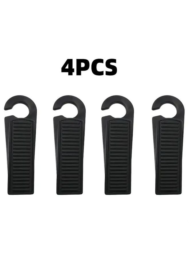 4 Pcs Black Solid Doorstop Wedge with Door Hook - Image 1