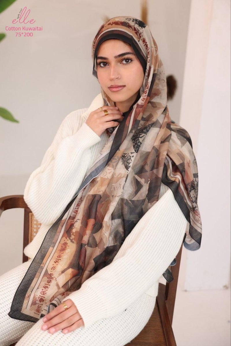 طرحة وشاح حجاب إسلامي قطن كويتي فاخر للنساء – للمناسبات والاستخدام اليومي – مقاس 200 × 75 سم