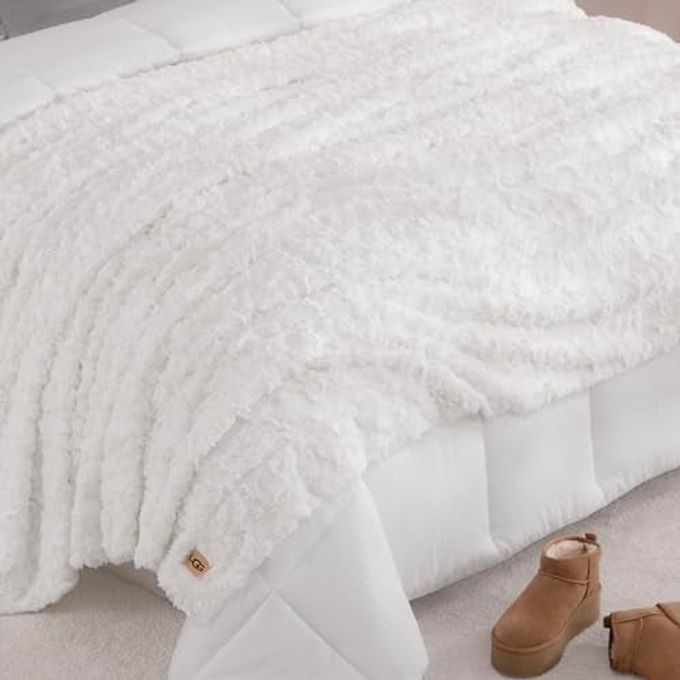 UGG Adalee Faux Fur Full/Queen Blanket For Bed, Soft Fuzzy Blanket, Warm Large Throw For Couch, Washable Full Or Queen Bedding, Luxury Bedroom Decor, 90" X 90", Natural White - Image 5