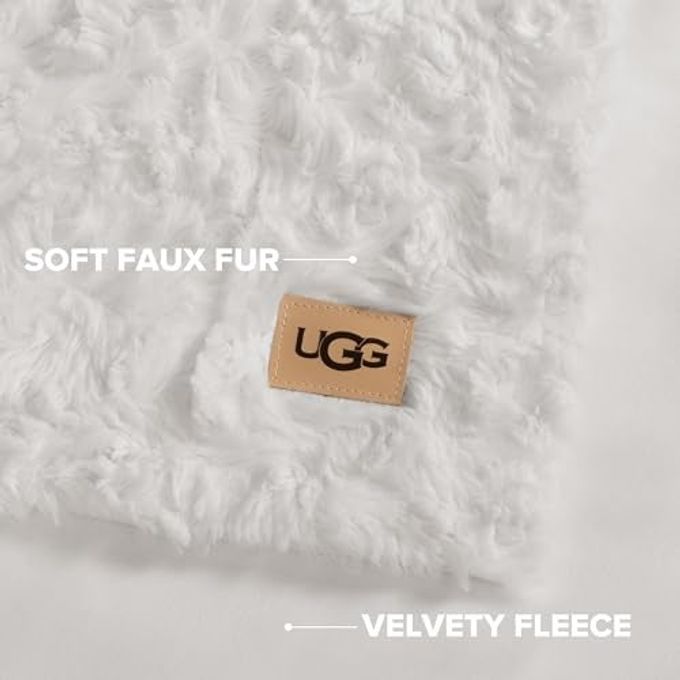 UGG Adalee Faux Fur Full/Queen Blanket For Bed, Soft Fuzzy Blanket, Warm Large Throw For Couch, Washable Full Or Queen Bedding, Luxury Bedroom Decor, 90" X 90", Natural White - Image 3