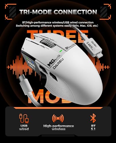 DAREU A980PROMAX Wireless Gaming Mouse-4K/8K Polling-30K DPI Optical Sensor-0.85' TFT Color Display-Magnesium Alloy Buttons-2.4G Wireless/BT/USB Connectivity-Nano Receiver Included - Image 5