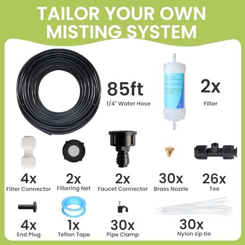 Eledom 85FT Mister for Outside Patio Misting Cooling System 85FT 26M Misting Line26 Brass Mist NozzlesWater Filter Outdoor Mister System for Garden Greenhouse Trampoline Waterparke - Image 3