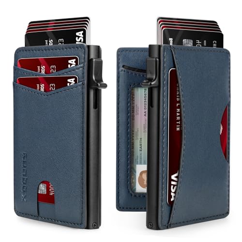 RUNBOX Slim Card Wallet for Men with ID Window – Minimalist RFID Wallet, Pop-Up Function, Ultra Thin Design, Metal Business Card Case Holds 8+ Cards, Gifts for Men, Men's Accessories - Image 1