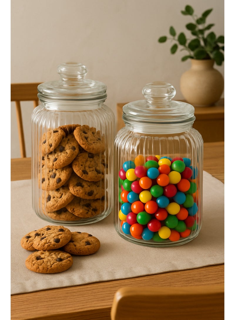 ليفينج طقم برطمان زجاج بتصميم vintage مع غطاء محكم الغلق ، 2 قطعة - Image 1