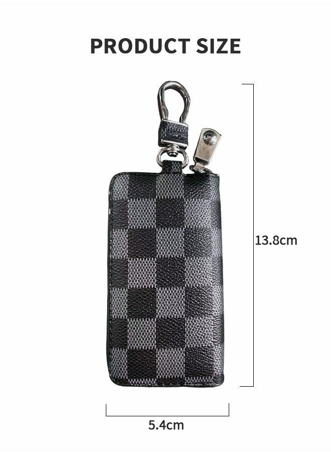 GROIC Car Key case Premium PU Leather Car Key Chain Holder Chequered Pattern Metal Hook and Key Ring Zipper Bag for Smart Remote Key KeyChain Protector Cover  - Image 5