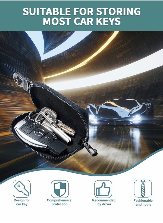 GROIC Car Key case Premium PU Leather Car Key Chain Holder Chequered Pattern Metal Hook and Key Ring Zipper Bag for Smart Remote Key KeyChain Protector Cover  - Image 3