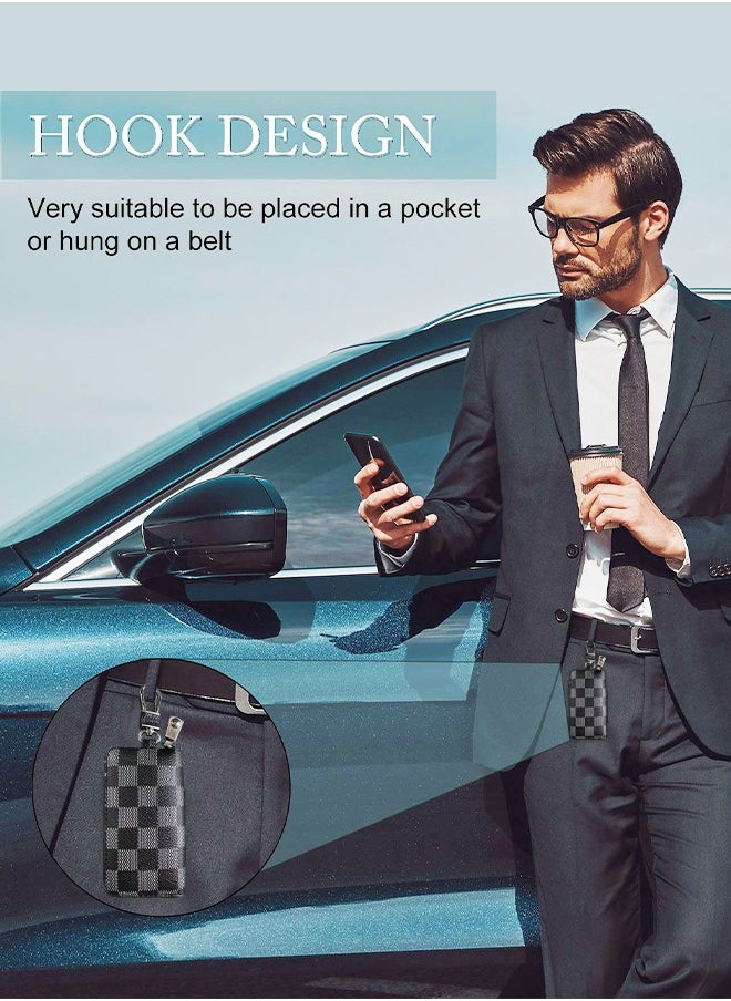 GROIC Car Key case Premium PU Leather Car Key Chain Holder Chequered Pattern Metal Hook and Key Ring Zipper Bag for Smart Remote Key KeyChain Protector Cover  - Image 4