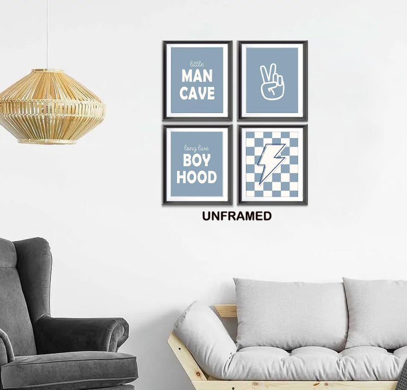 AEHIE Little Man Cave Retro Preppy Checkered Lightning Peace Sign Long Live Boyhood Poster Prints for Boy Teen Room Dorm Decor Preppy Decorations Prints Wall Art Unframed 4pcs 8x10inches Teen Boys Gifts - Image 2