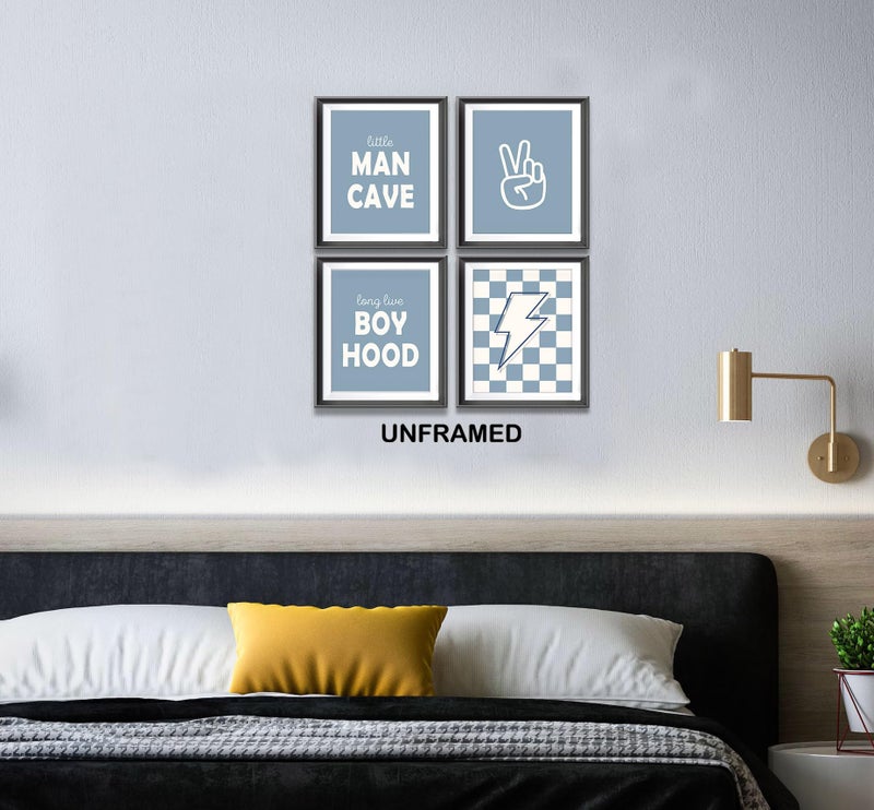 AEHIE Little Man Cave Retro Preppy Checkered Lightning Peace Sign Long Live Boyhood Poster Prints for Boy Teen Room Dorm Decor Preppy Decorations Prints Wall Art Unframed 4pcs 8x10inches Teen Boys Gifts - Image 4