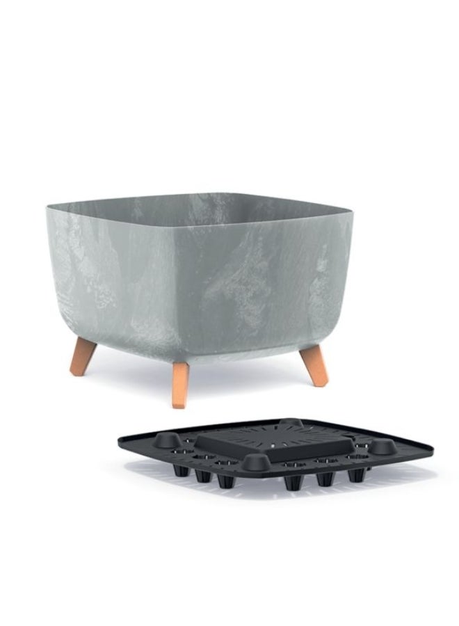 بروسبير بلاست وعاء زهور بتأثير خرساني مقاوم للأشعة فوق البنفسجية مع أرجل مشبكة باللونين الرمادي والبني 22 × 29 × 29 سم - Image 2