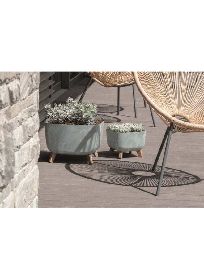 بروسبير بلاست وعاء زهور بتأثير خرساني مقاوم للأشعة فوق البنفسجية مع أرجل مشبكة باللونين الرمادي والبني 22 × 29 × 29 سم - Image 3