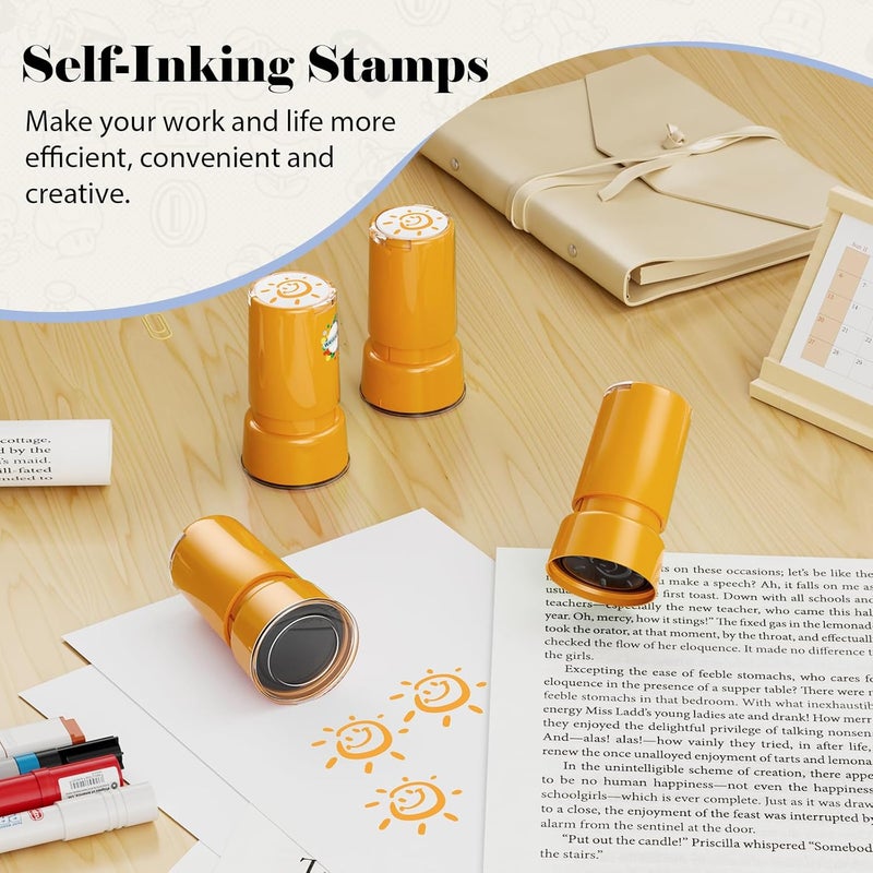 WAHXIAOSW Self-Inking Happy Sun Stamp for Teachers, Hand Stamps for Events and Classroom, Teacher Stamps for School, Greeting Cards, and Scrapbooks - Image 4