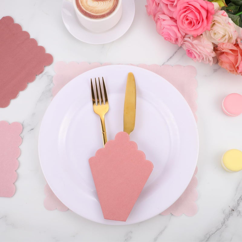 Xiangqu 120 Pack Dusty Pink Napkins  5 x 5 Inch Mothers Day Napkins Gradient Pink Cocktail Napkin Scalloped Beverage Dessert Napkin for Dinner Wedding Baby Shower Bridal Anniversary Reception - Image 5