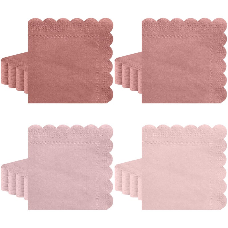 Xiangqu 120 Pack Dusty Pink Napkins  5 x 5 Inch Mothers Day Napkins Gradient Pink Cocktail Napkin Scalloped Beverage Dessert Napkin for Dinner Wedding Baby Shower Bridal Anniversary Reception - Image 1